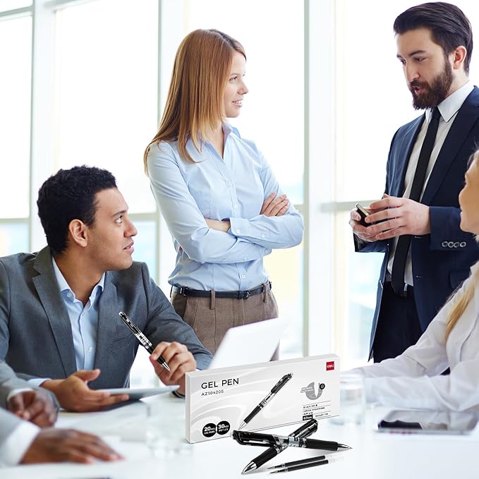 deli Gel Pens, 50 Pcs Retractable Pens Black Ink, 20 Pens with 30 Refills，Medium Point Pen Bulk 0.7mm, Smooth Writing, Fast Dry, No Bleed for Journaling Note Taking, Home School Office Supplies