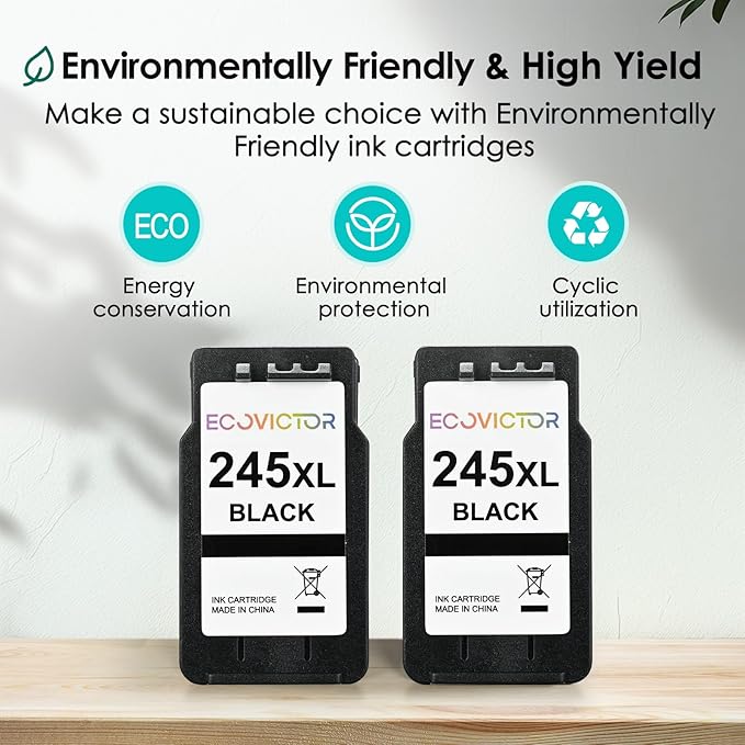 EcoVictor 245XL Black Ink Cartridge Replacement for Canon 245 XL PG-245 XL (Black 2 Pack) Compatible to Pixma MX490 MX492 MG2522 TR4520 TR4500 TS3122 TS3322 MG2520 MG2500 MG3022 TS3320 TR4522 Printer
