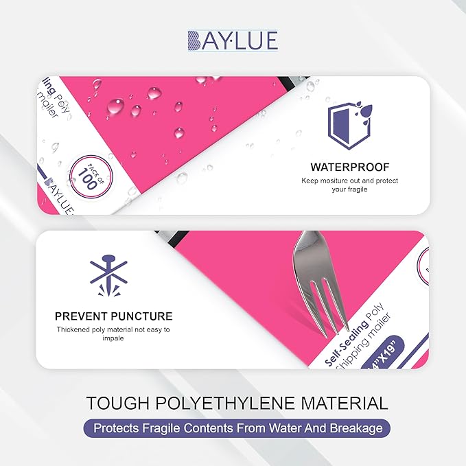 Hot Pink Poly Mailers 9x12 Inch | Strong Adhesive Self-Seal mailer Bags | Tamper, Tear, Water Resistant Shipping Envelopes | Thick Strong Material Polymailer Bags Clothing Bag | 1000 Pack Bulk