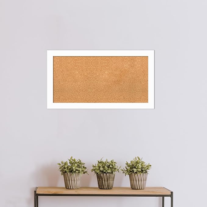 Amanti Art Natural Cork Board for Wall, 19x35 Vision Board with White Frame, Medium Corkboard Office Decor for Home Organization, Casual Corkboard Pinboard to Display Items for Home Organization in