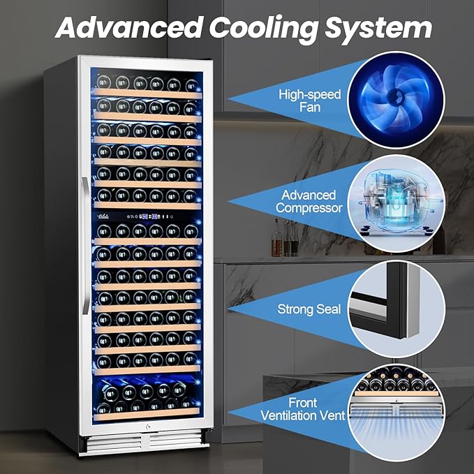 24 Inch Wine Fridge,180 Bottles Dual Zone Wine Cooler Refrigerator, Built-in or Freestanding Wine Refrigerator with Glass Door and Safety Lock, Low Noise, Large Wine Cellar for Home, Office, Kitchen
