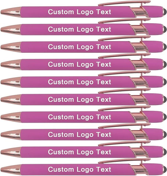 Custom Engraved Ballpoint Pens Bulk, Personalized with Name/Logo, Black or Blue Ink, Smooth Writing for Office, School, Business, Church, Reunion Pink 10 Pcs