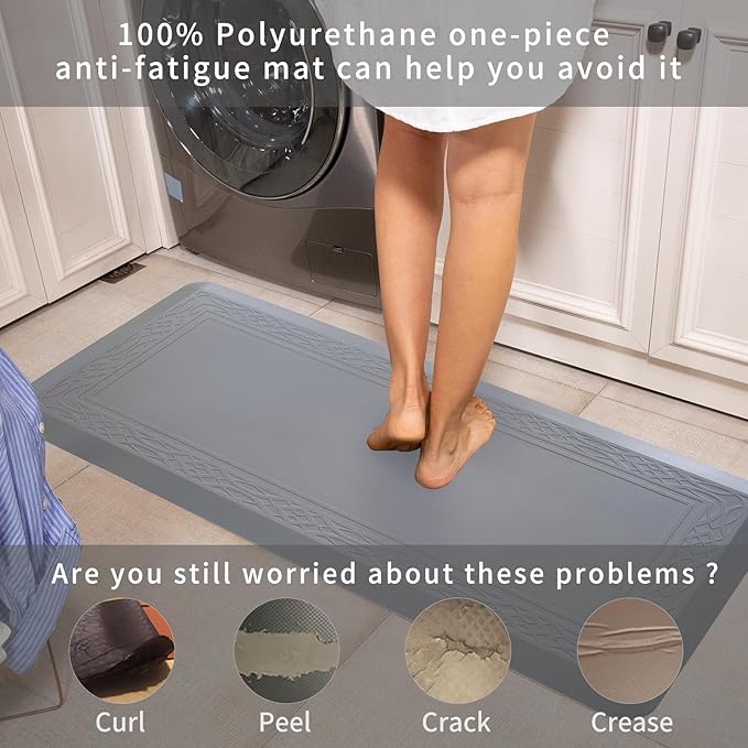 24 x 60 Inch Extra Support Anti Fatigue Comfort Kitchen Mat, Waterproof Long Kitchen Runner, Non-Slip Standing Desk Mat, Commercial Pads for Offices, Home, Garages (Bordeaux Grey, 24'' x 60'')