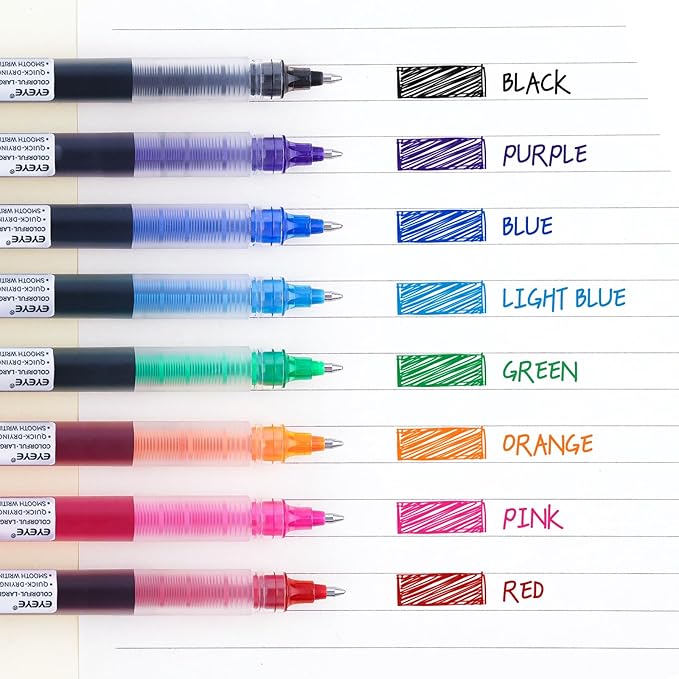 EYEYE 0.7mm Rollerball Pens Multicolor, 8 Assorted Colors Medium Point Quick Dry Liquid Ink Pen Fine Point Smooth Writing Pens for Journaling, Note Taking, Office, School, Doodling & Gifts
