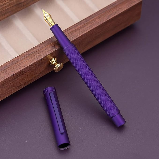 Asvine Purple Forest Fountain Pen Extra Fine Nib Classic Design with Converter and Metal Pen Case Set