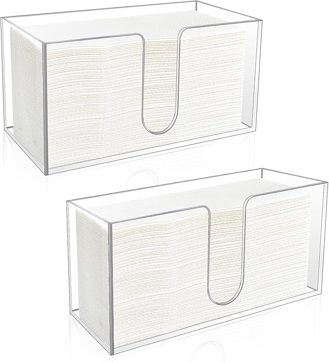 2Pack Acrylic Countertop Paper Towel Holder, Paper Towel Dispenser Countertop/Acrylic Napkin Holder(5mm Acrylic) C-fold or MultiFold Trifold Paper Towels for Bathroom, Kitchen,Restaurant (2)