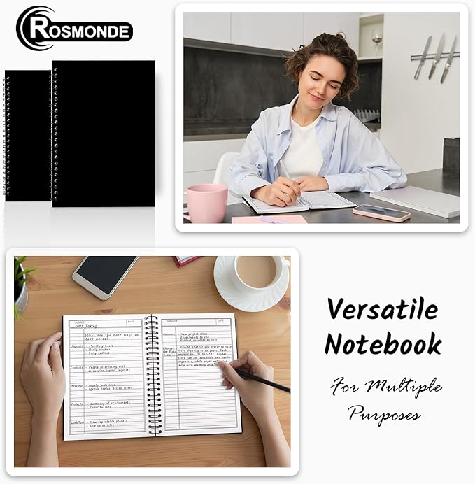 48 Pack Spiral Notebook, 5.8 x 8.3, 120 Pages (60 Sheets),100 GSM Paper Ruled Notebooks, Water Resistant Black Cover, Bulk A5 Journal for Women & Men, Daily Wrting Small Book, School, Office