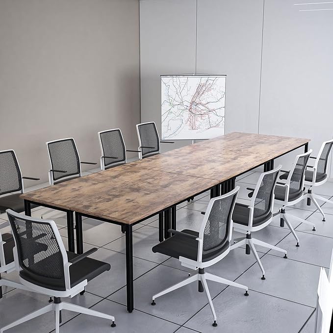 Bonzy Home Conference Tables 14ft Office Computer Desk for Meeting Room Study Writing Printer Table for 16 People Save Space Design Rustic Vintage Brown 6PCS (165.3"x47.2"x29.5")
