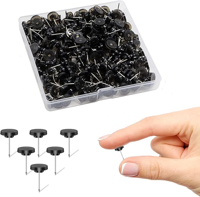 Black Push Pins for Cork Board,Flat Thumb Tacks for Wall Hangings,120 Pcs Flat Head Push Pins for Bulletin Board Plastic Thumb Tacks Steel Point in Reusable Box