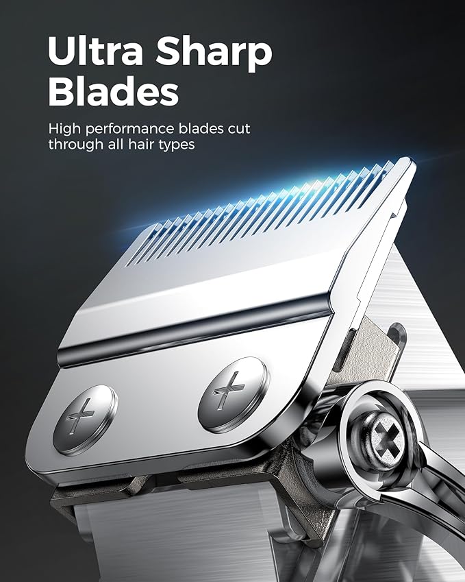 GLAKER Hair Clippers for Men Professional - Cordless Clippers and Trimmers Set, Complete Barber Kit for Hair Trimming & Beard Grooming, Mens Haircutting Kits for Blending & Fade Cuts (Silver)