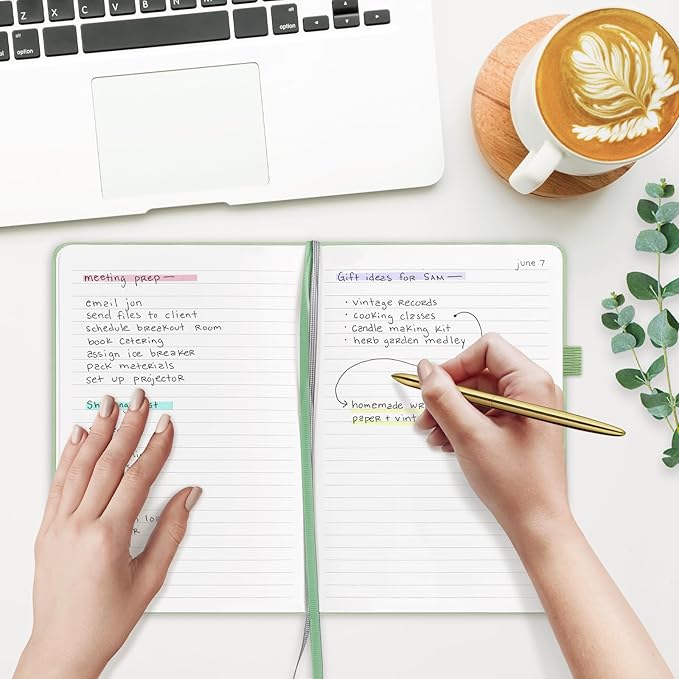 &And Per Se Lined Journal Notebook (5 Packs), 160 Pages, A5 5.7 x 8 inches College Ruled Thick Paper Notebook Journals for Writing, Hardcover Notebooks for Women Men Office School (Light Green)