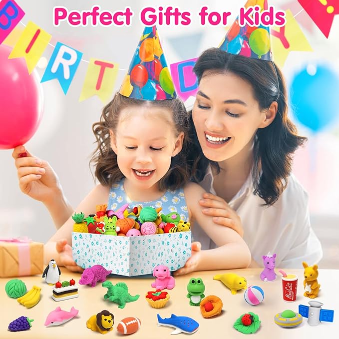 Arscniek 110 Pack Animal Erasers for Kids, Take Apart Mini Pencil Erasers, Desk Pets & Treasure Box Toys, Bulk Party Favors, Stocking Stuffers, Classroom Prizes, School Supplies, Gift for Boys & Girls