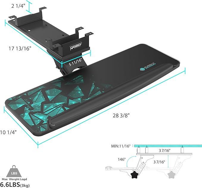 EUREKA ERGONOMIC Height Adjustable Mouse & Keyboard Tray Under Desk, 28x10'' Large Slide Out Swivel Tilt Computer Keyboard Drawer with Mouse Pad for Gaming Home Office Desk, Dual Mount