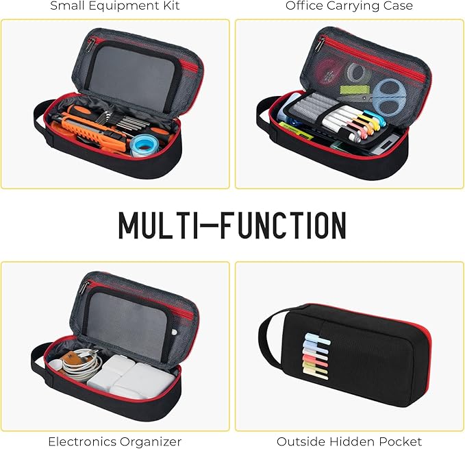 ECHSRT Big Pencil Case, Aesthetic Portable Zipper Pencil Bag with Hidden Pocket, Special Pouch for Men Women Adults, Stationery Organizer Pen Cases for Office Travel,Black