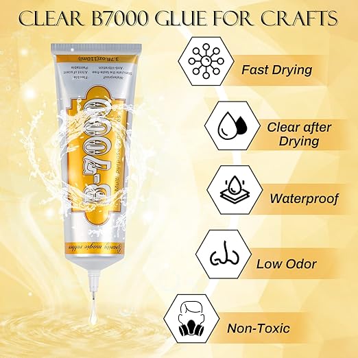 B7000 Rhinestone Jewelry Glue Clear, B-7000 Glue 3.7 fl oz Upgrade Multi-Function Adhesive Super Glue with Cap & Precision Tip for Repair, Small Hobby Models, Metal Stone Crafts, Fabric, Shoes(110ML)