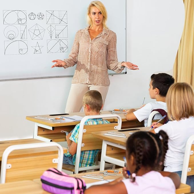 60 Pieces Geometry Math Set Compass for Geometry Math Compass and Protractor Set Include Metal Compass with Pencil Plastic Ruler and Protractor for Student School Office Woodworking Drawing Tools