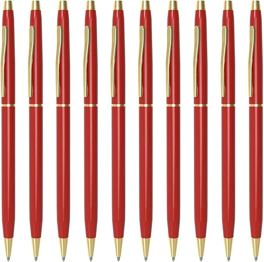 Cambond Ballpoint Pens Red Pens - Metal Black Ink 1.0 mm Medium Point Retractable Nice Pens Smooth Writing Pen for Journaling Men Women Police Uniform Office Business, 10 Pack (Red)