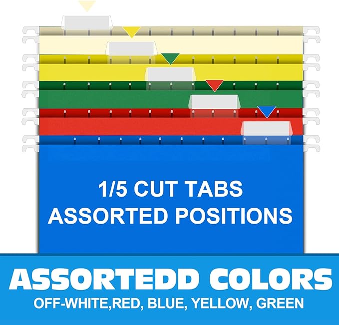 HERKKA Extra Capacity Hanging File Folders, 60 Pack Reinforced Letter Size Hanging Folders with Heavy Duty 1 Inch Expansion, Designed for Bulky Files, Medical Charts, Adjustable Tabs, Assorted Colors