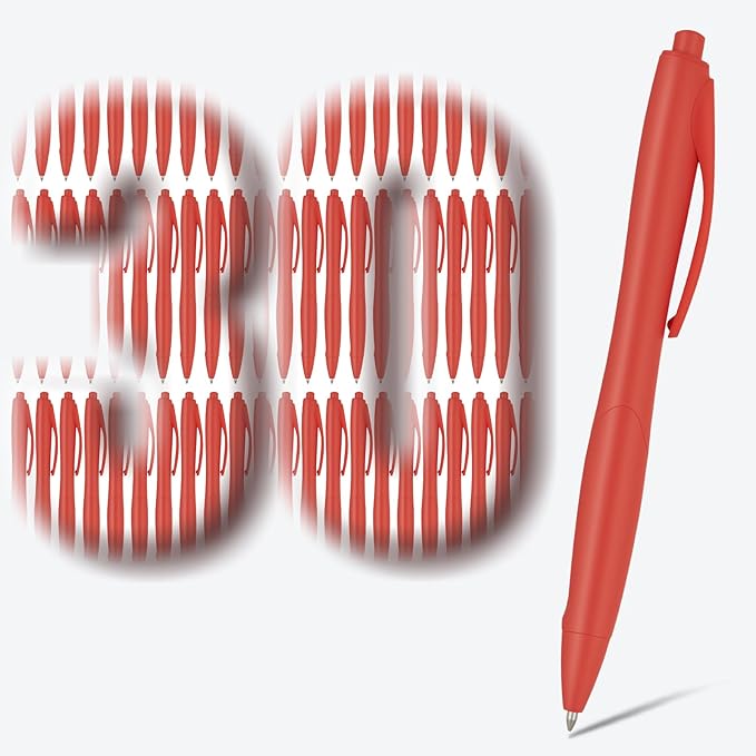 BallPoint Pens, 30 Pack (BLACK Ink),Bulk Pens, Red Barrel,Click Pens for Office Home and School, Retractable Ballpoint Pens, Medium Point, 1.00MM (Red)