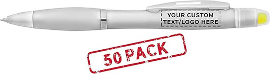 DISCOUNT PROMOS 50 Marathon Gel Highlighter Pens Pack - Customizable Text, Logo - Twist Mechanism, Ballpoint - Silver