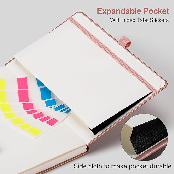 AHGXG Graph Paper Notebook - Grid Notebook Journal A5, 120 GSM Thick Graph Paper, 160 Pages, Leather Hardcover, for Graphing, Writing, Math, Engineering, 5.75'' × 8.38''- Rose Gold