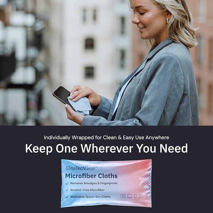 Elite Tech Gear 4-Pack Microfiber Cloth Set - 12"x12" Oversized Washable & Durable Wipes for Glasses, Lenses, Electronics & Screens - Glasses Cleaner Cloth