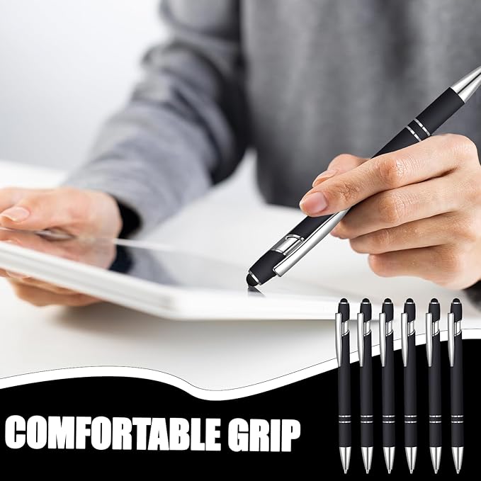 24 Pcs Blue Ink Ballpoint Pen with Stylus Tip 2 in 1 Ballpoint Pen 1.0 mm Blue Ink Metal Stylus Pen for Touch Screens Coworkers, Family, Colleagues, Office (Black)