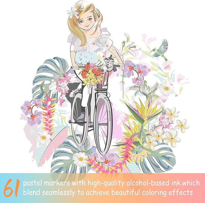 Caliart 61 Colors Brush & Fine Permanent Alcohol Markers, Dual Tip Artist Sketch Art Markers Set for Adult Coloring Book, Aesthetic Cute School Supplies, Pens for Drawing Coloring Illustrations