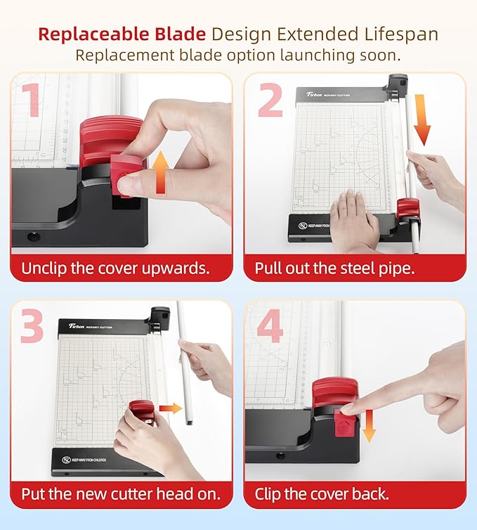 Firbon 12" Rotary Paper Trimmer with Replaceable Blade, Heavy Duty 12-Sheet Capacity Cutter for Cardstock, Photos, Scrapbooking, Office, School & Studio