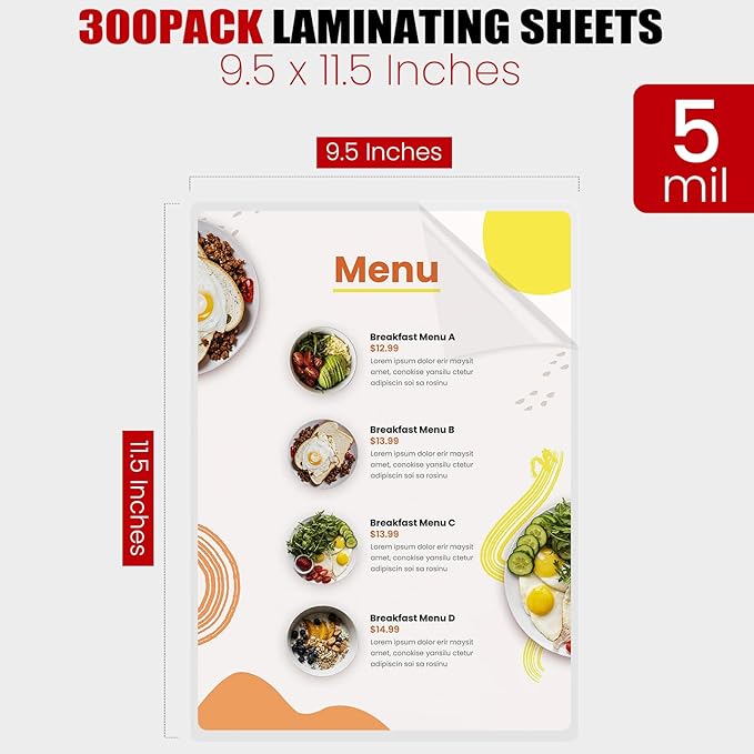 CAREGY Thermal Laminating Pouches,350 Pack Laminating Sheets, 5 Mil, 9 x 11.5 Inches Lamination Sheet Paper for Laminator, Round Corner Letter Size, Office and School Supplies