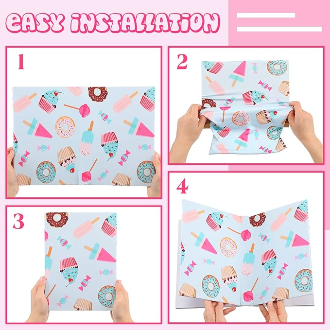 6 Pack Stretchable Book Cover Jumbo Fabric Book Covers Colorful Pattern Print Book Protector Washable Reusable Protective Textbook Cover for Hardcover Textbooks up to 9 x 11 Inch (Dessert Pattern)