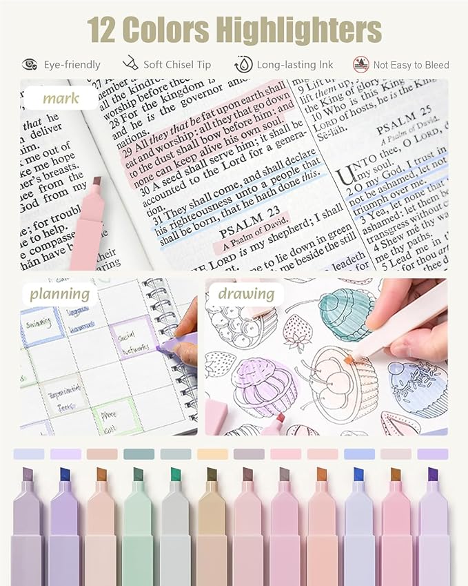 Four Candies 39 PCS Aesthetic School Supplies with Cute Pen Case, 12 Pastel Highlighters, 5 Black Ink Gel Pens, 6 Mechanical Pencils Set 0.5 & 0.7mm for Students Stationary College Essentials (Purple)