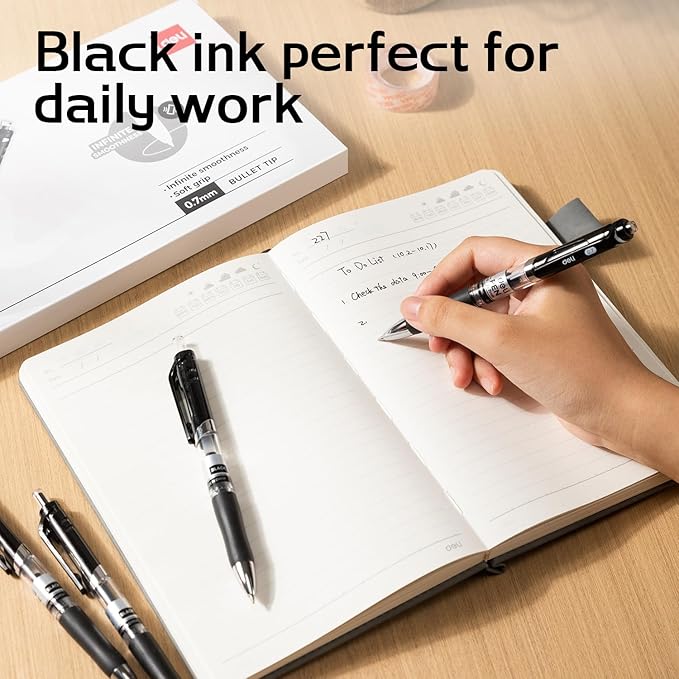 deli Gel Pens, 50 Pcs Retractable Pens Black Ink, 20 Pens with 30 Refills，Medium Point Pen Bulk 0.7mm, Smooth Writing, Fast Dry, No Bleed for Journaling Note Taking, Home School Office Supplies