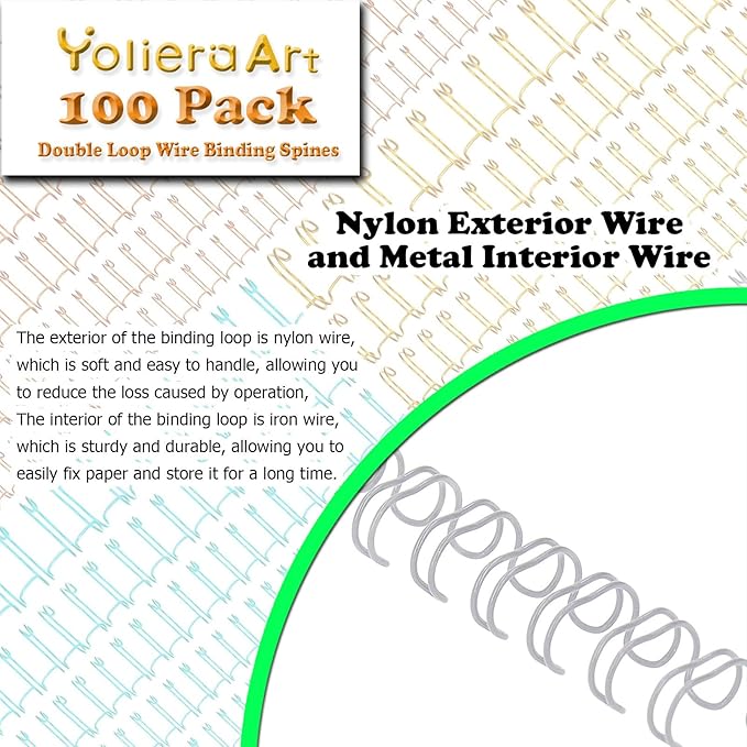 100 Pack Double Loop Wire Binding Spines, YolieraArt Wire Binding Spines, 7/16 Inch Binding Wire for Letter Size (80 Sheet Capacity, 100P, 3:1 Pitch, White)