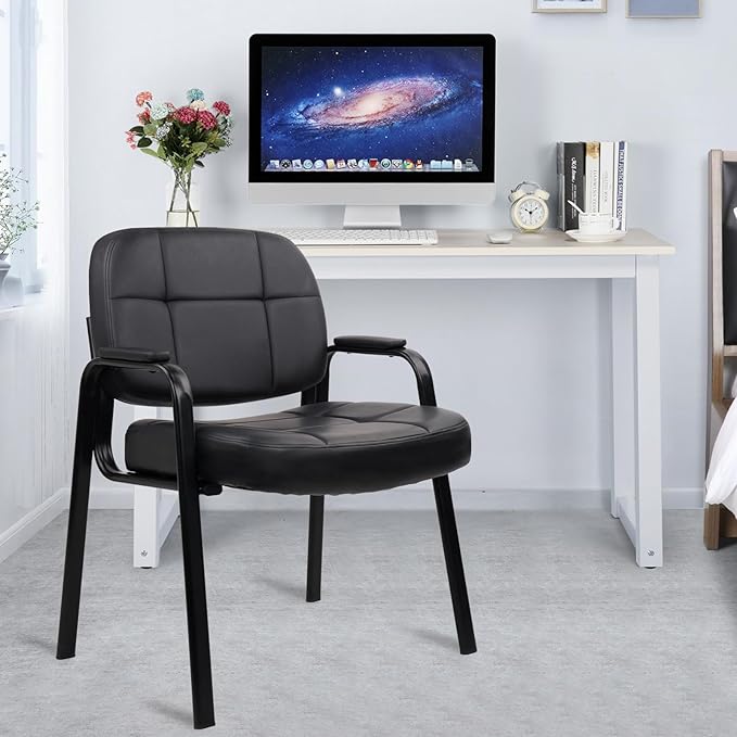 CLATINA Big & Tall 500 lbs Waiting Room Guest Chair, Leather Office Reception Chair No Wheels with Padded Arms for Elderly Home Desk Conference Room Lobby Side Salon Clinic, Black(4 Pack)