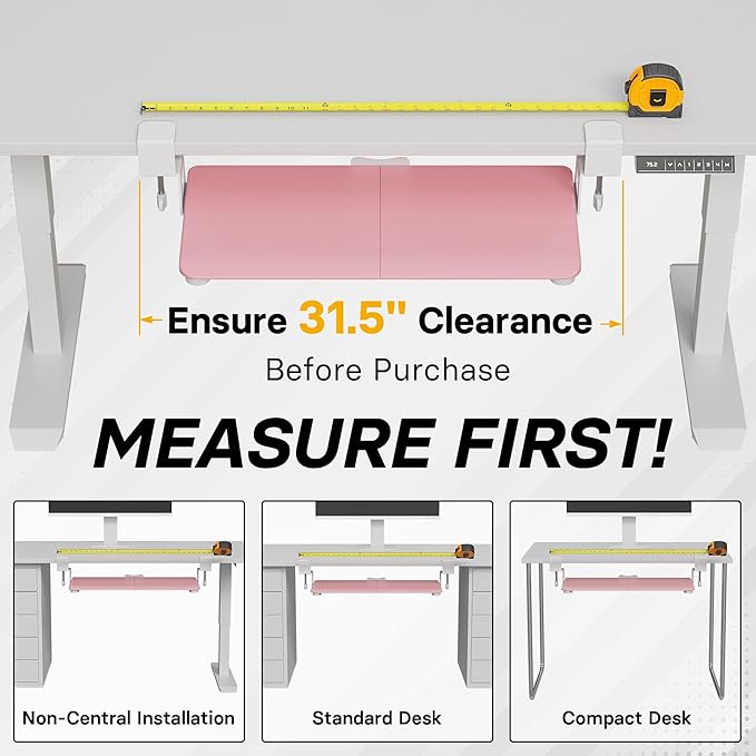 BONTEC KMT01 Under Desk Keyboard Tray, Pull-Out Keyboard & Mouse Platform with C-Clamp, 25.6 x 11.8 in Space-Saving Ergonomic Slide-Out Drawer, Pink