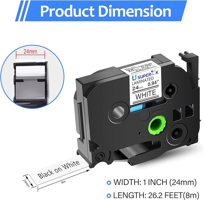 6 Pack 24mm 0.94 Laminated White Tape Compatible for Brother P-Touch Label Maker Tape TZe-251 24mm Label TZe251 1 Inch TZe TZ Tapes TZ-251 TZ251 for PT-D600 D610BT P700 P750W P950NW P710BT