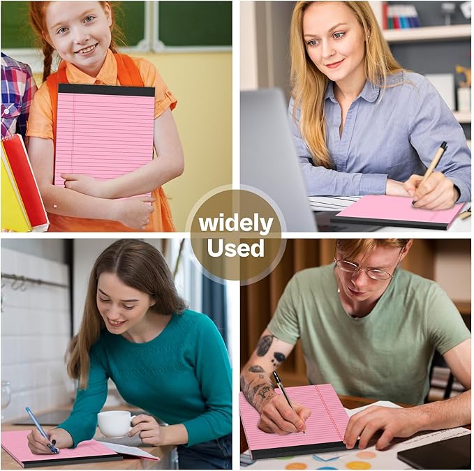 360 Sheets Pink Legal Pads 8.5" x 11" Pack of 12 Note Pads Wide Ruled Lined Paper with Micro-Perforated Writing Notebook 30 Sheets per Pad To-Do List Notepad for School, Office & Home Supplies