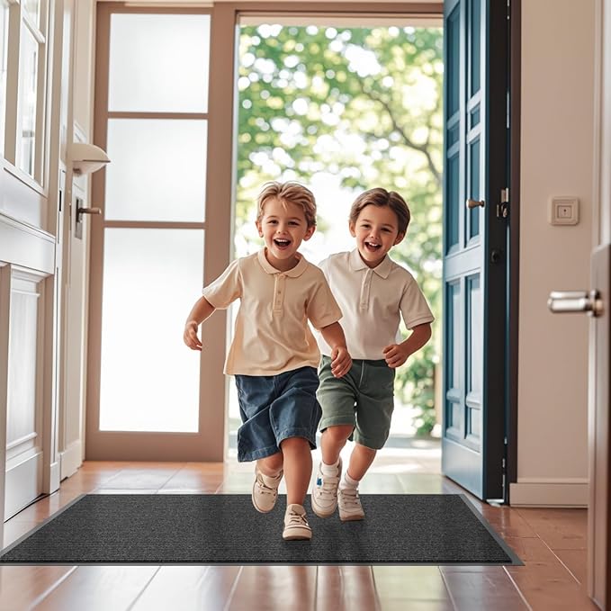 Front Door Mat, 3' x 10' Heavy Duty Indoor Outdoor Welcome Mat for Entryway, Commercial Entrance, Low Profile, Non-Slip, Durable Rubber Backing for Patio, Home