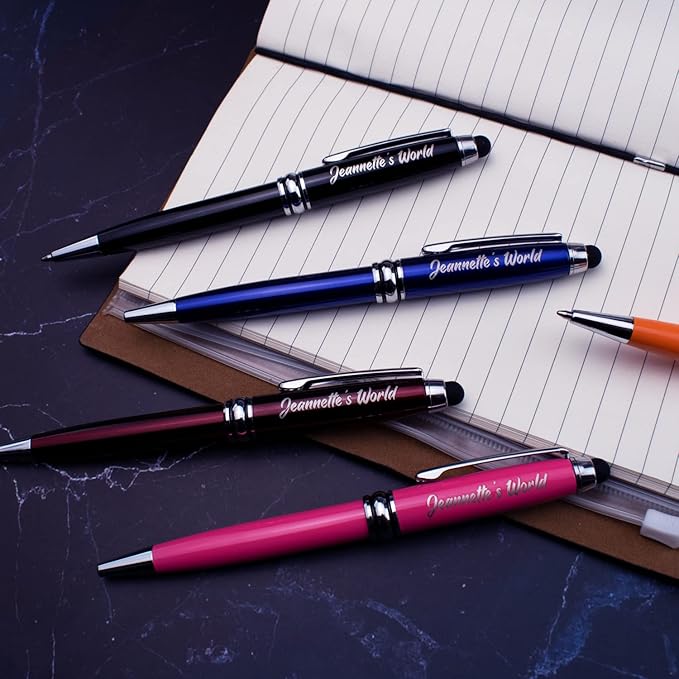 Ancolo Custom Executive Pens Stylus Tip School Writing Set Metal body - Engraved Personal Name pens - with Your Team Name or Slogan/Phone number/Address- 10 Pens/Box