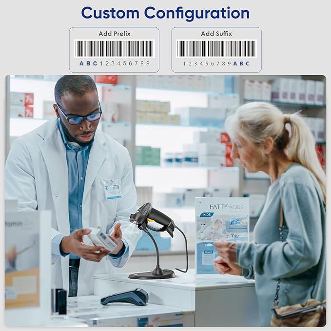 Eyoyo Handheld 2D Barcode Scanner with Gooseneck Stand, Automatic USB Wired QR Code Scanner Bar Code Reader Support Screen Scanning for PC POS System Library Store Supermarket Check-Out, Inventory…