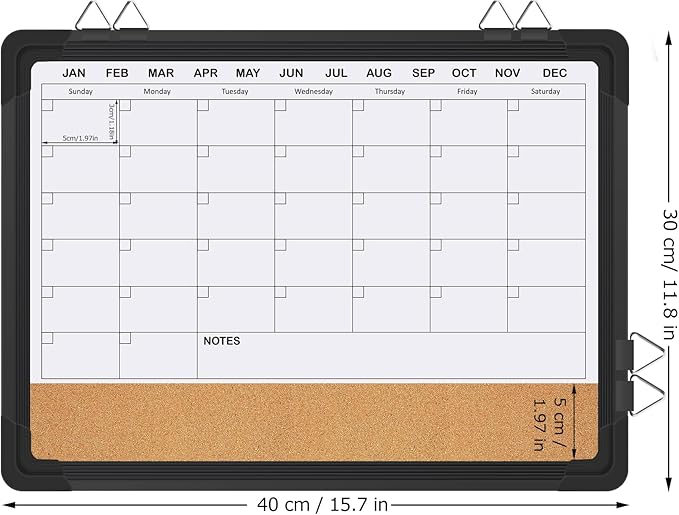 EAONE 16x12 in Double Side Whiteboard Calendar & Cork Board Combo for Wall, 3 in 1 Magnetic Dry Erase Whiteboard Monthly Calendar and Bulletin Board with Aluminum Frame for Home Office Kitchen