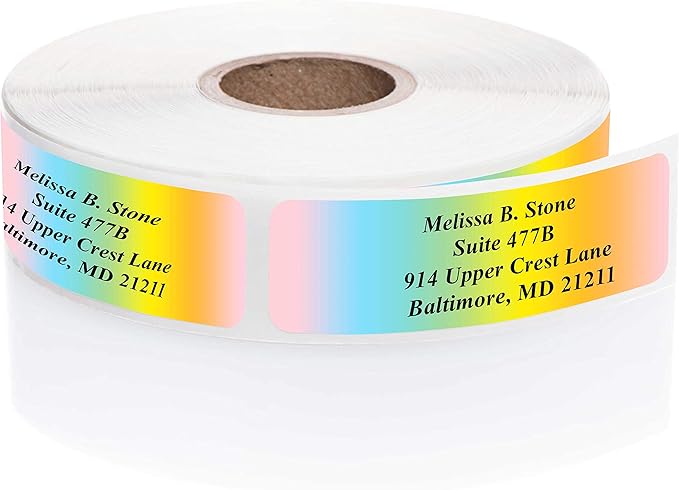 Cascading Rainbow Personalized Return Address Labels Without Dispenser - Roll of 250 Custom Stickers