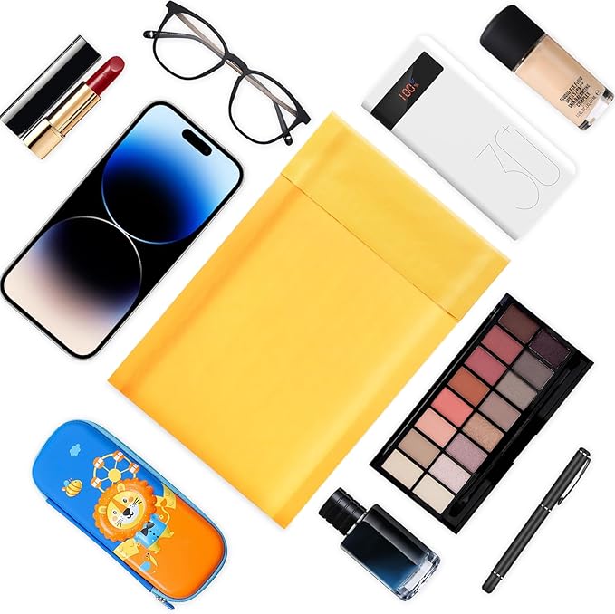 105Pack Yellow 4x8inch Kraft Bubble Mailers Small Business Mailing Packages Self-Sealing Paper Envelopes, Mailer Shipping Padded Envelopes with Strong Adhesion for Jewelry Makeup Supplies