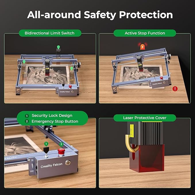 CREALITY FALCON 10w Laser Engraver with Air Assist, Laser Engraving Machine with Rotary Roller, 72W High Precision Laser Cutter and Engraver for Wood, Metal, Acrylic, Cylindrical Objects, Tumblers