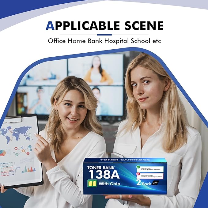 138A Black Toner Cartridges 2 Pack (with Chip) Compatible Replacement for HP 138A 138X W1380A W1380X for HP Pro 3001dw 3001fdw MFP 3101fdw Series Printer Ink