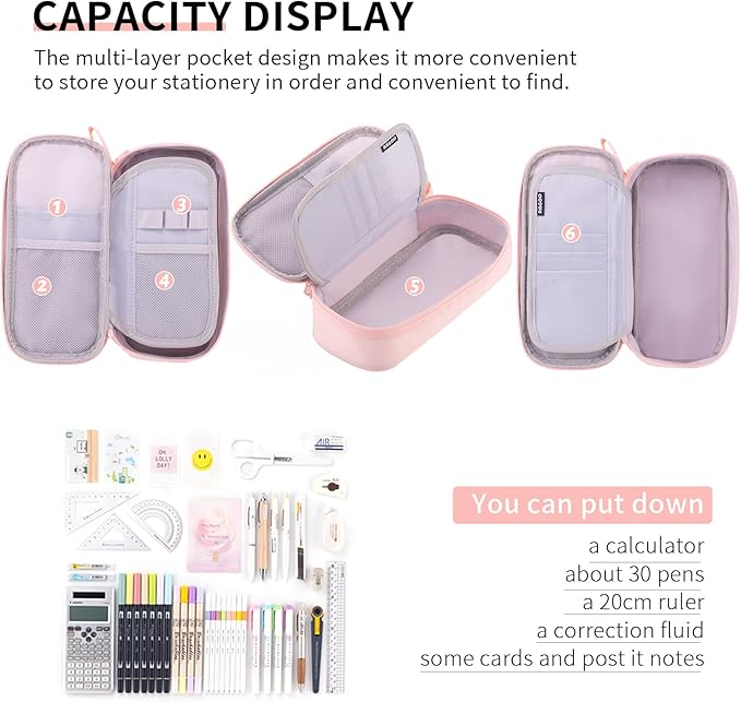 CICIMELON Durable Pencil Case Big Storage Pen Pouch Bag for School Supplies Office College Teen Girls Adults, Pink