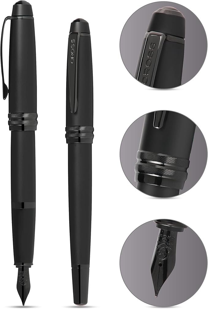 Cross Bailey Refillable Fountain Presented in a Premium Gift Box - Medium Point, Black Ink, Matte Black