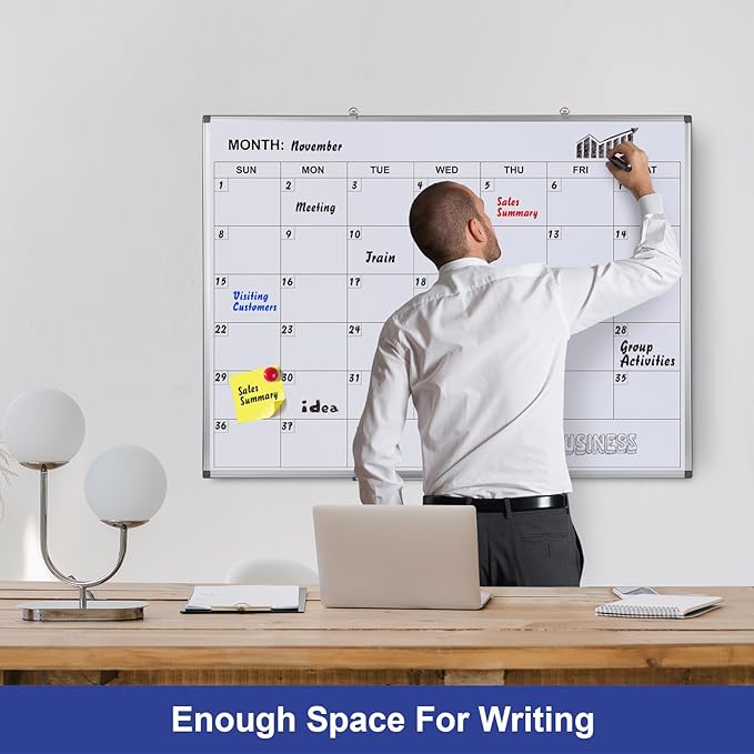 Comix Magnetic Dry Erase Calendar Whiteboard, 48 x 36 Inches Monthly Calendar Dry Erase Board for Wall, Aluminum Frame Planner White Board