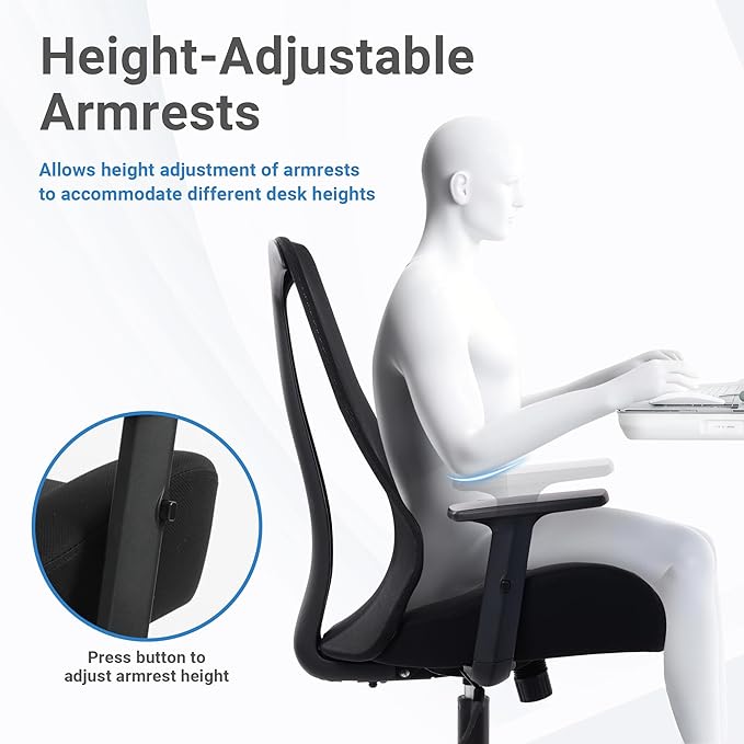 HYLONE Office Chair, 5" Thickened Seat Ergonomic Desk Chair with Adjustable Armrests, Home Office Computer Chairs for Long Hours Mesh Executive Chair(Black)